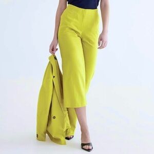 Isaac Mizrahi Trousers Pants Crop Linen Wide leg Green/Olive oil/lime Sz 8